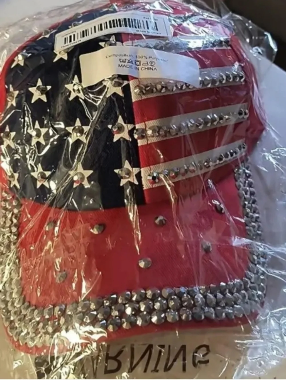 Embellished American Flag Baseball Cap - Red